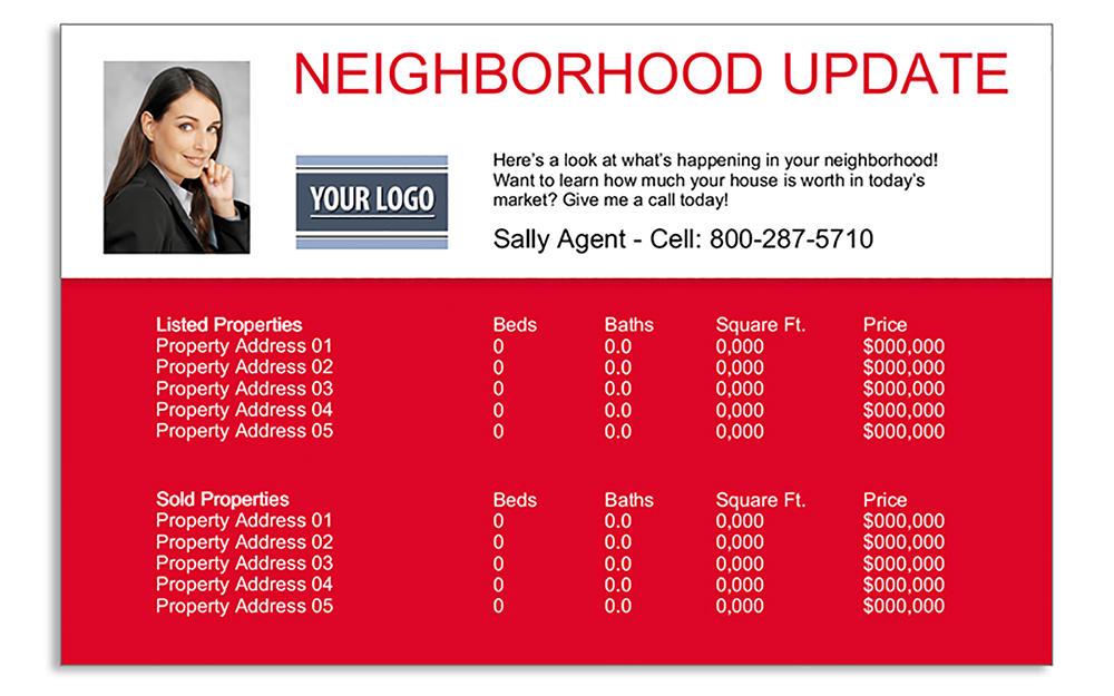 Realtor marketing postcards for neighborhood updates